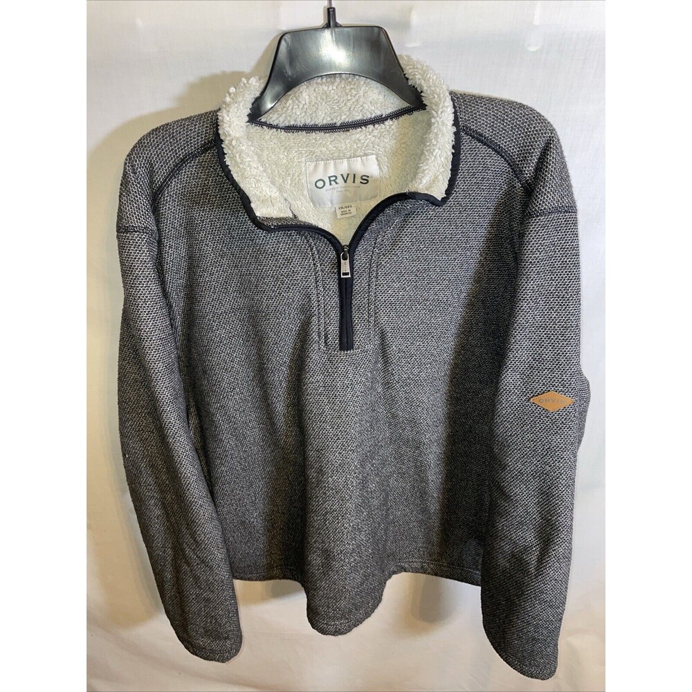 Orvis Men’s Fleece Lined Jacket Size 2XL Gray Pullover Cozy Comfort 1/4 Zip EUC